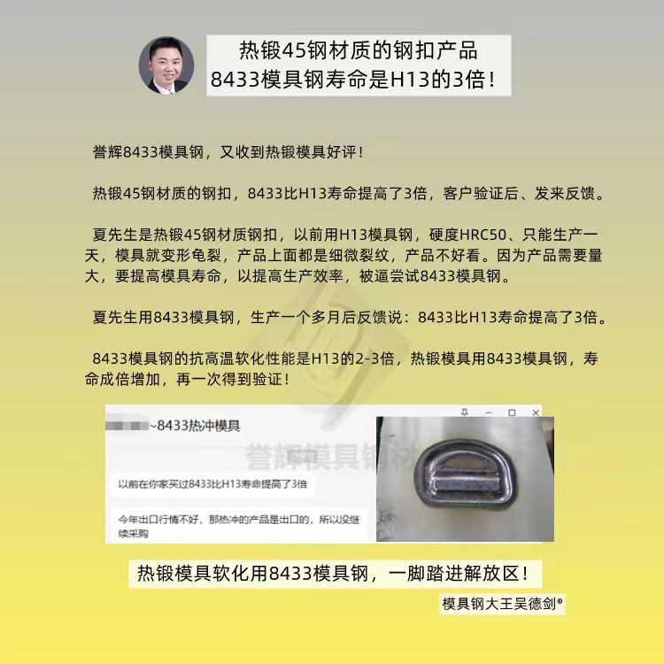 如何減少鍛造模具開裂現(xiàn)象?用抗高溫韌性好的譽(yù)輝8433模具鋼不開裂 如何減少鍛造模具開裂現(xiàn)象?用抗高溫韌性好的譽(yù)輝8433模具鋼不開裂