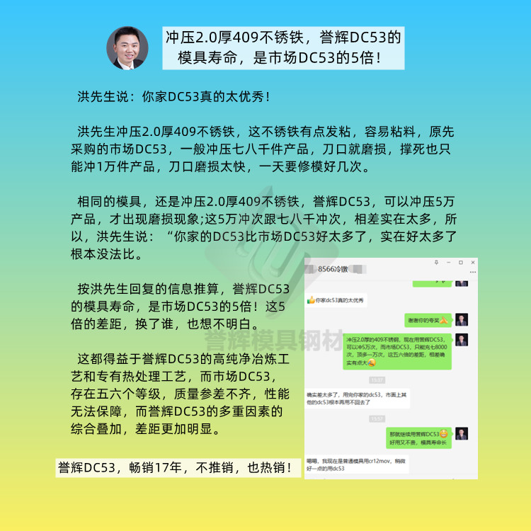 沖壓2.0厚409不銹鐵，譽(yù)輝DC53的模具壽命，是市場(chǎng)DC53的5倍！.jpg